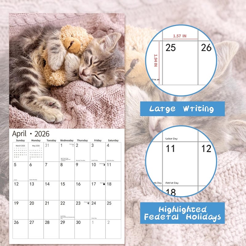 windrio 2026 Wall Calendar,Calendar 2026, November 2025 - December 2026, Wall Calendar Cat Kitten, 12" X 24" Opened,Full Page Months Thick & Sturdy Paper for Calendar Organizing & Planning - Image 3